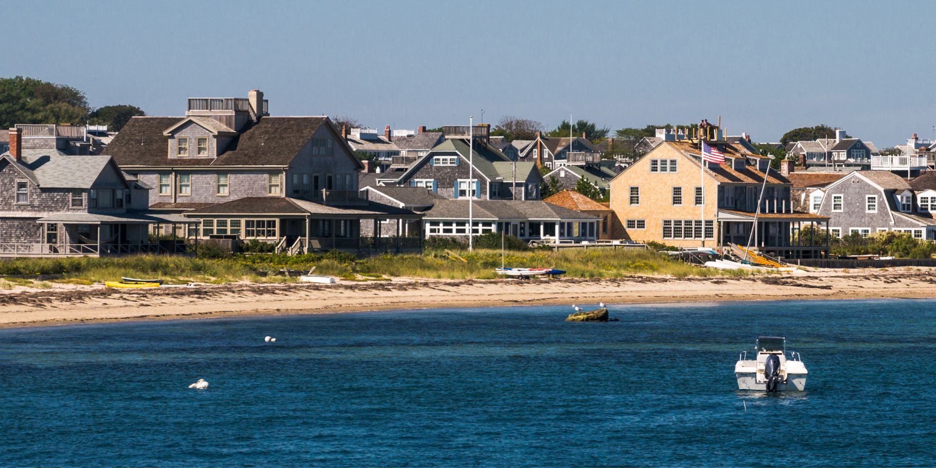 Nantucket homes along the harbor
